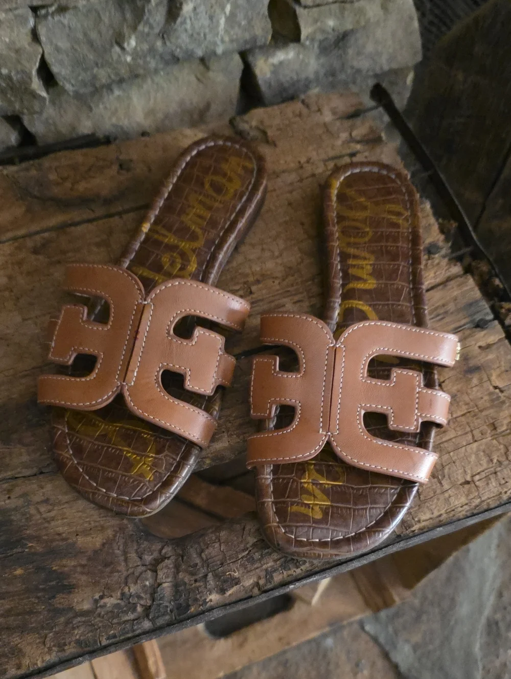 Sam Edelman Brown Leather Slide Sandals